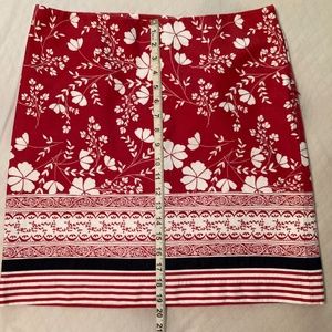 Ann Taylor Loft Red White and Blue Floral Stripes straight skirt